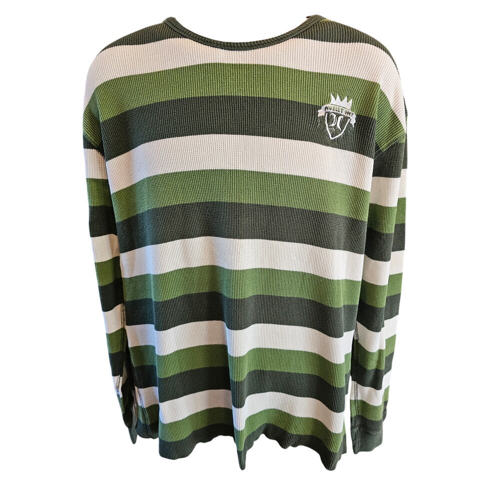 Hurley striped green white long sleeve thermal skater warm 90s nostalgia large L